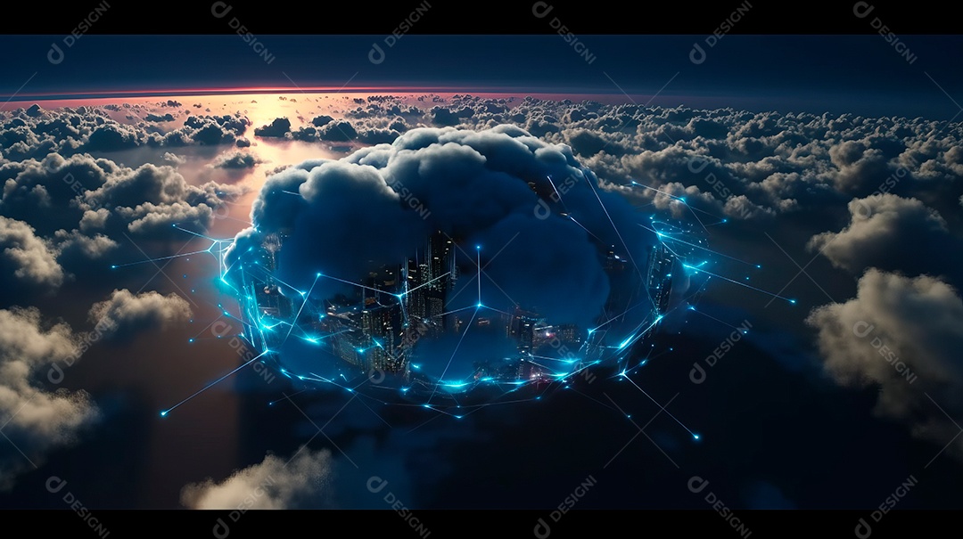 Computação em nuvem futurística.