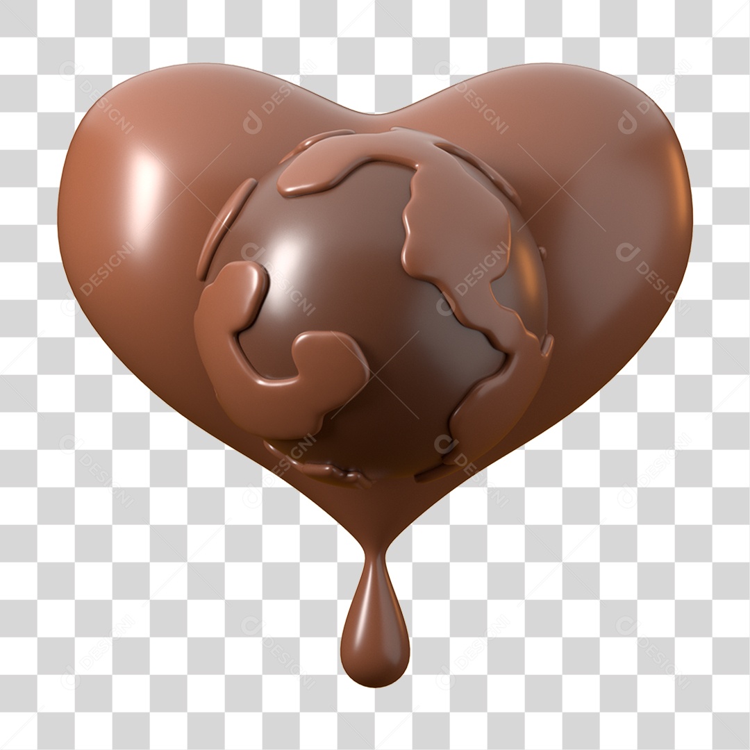 Elemento 3D Dia Mundial do Chocolate para Composição PNG Transparente