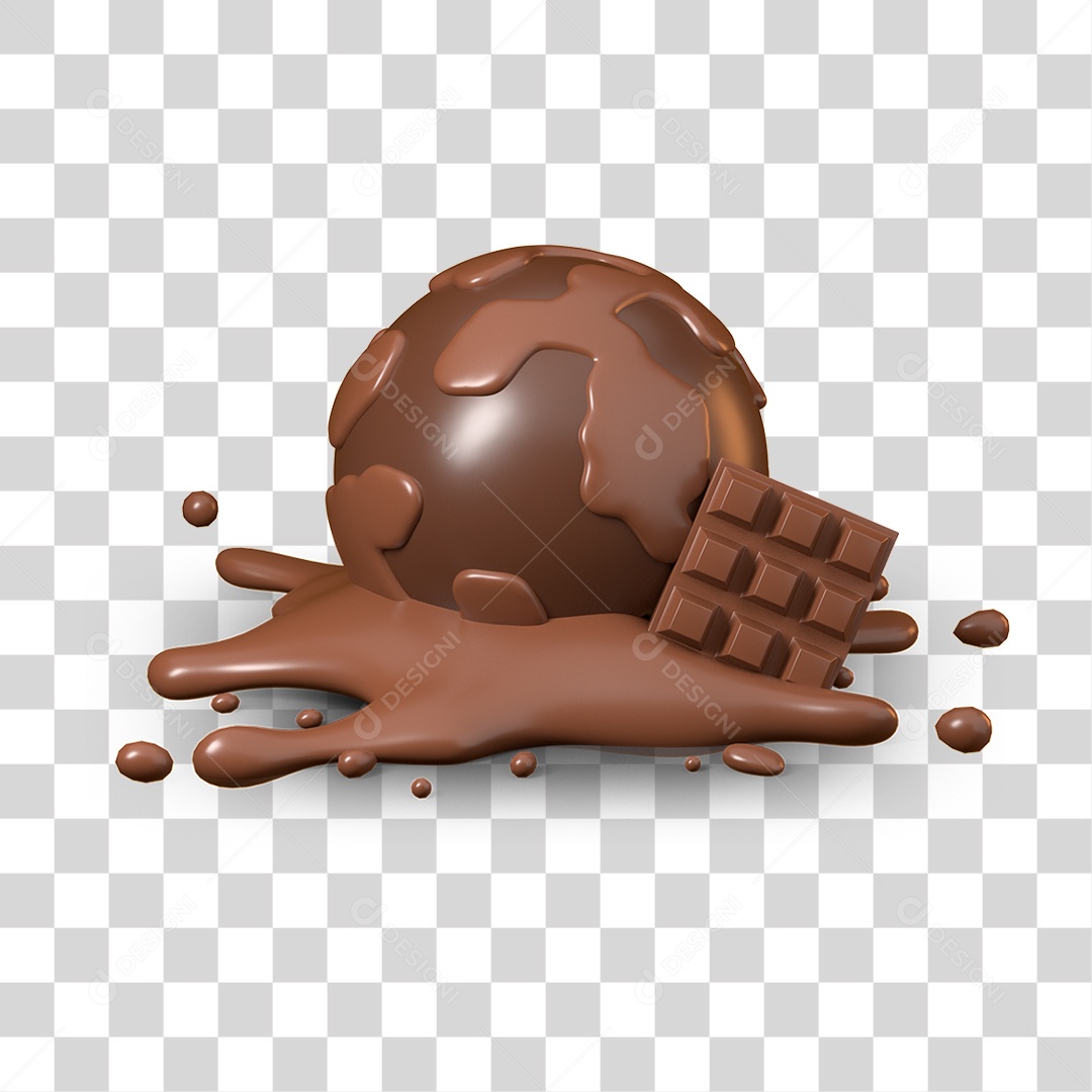 Elemento 3D Dia Mundial do Chocolate para Composição PNG Transparente