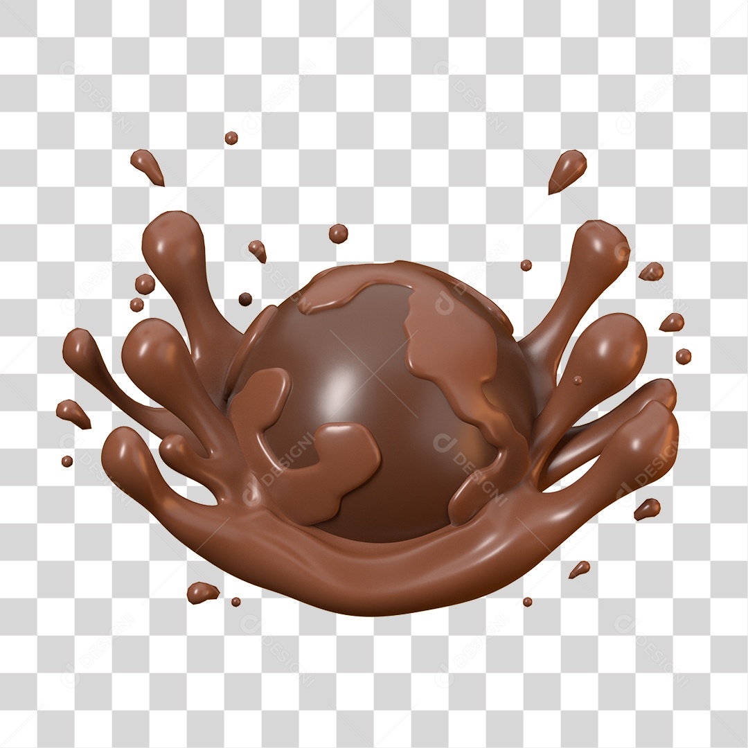 Elemento 3D Dia Mundial do Chocolate para Composição PNG Transparente