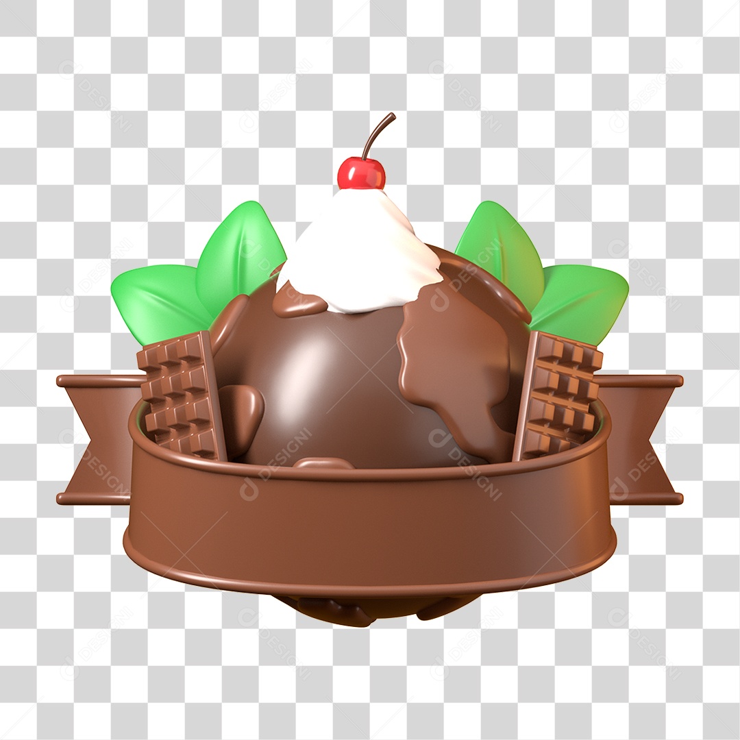 Elemento 3D Dia Mundial do Chocolate para Composição PNG Transparente