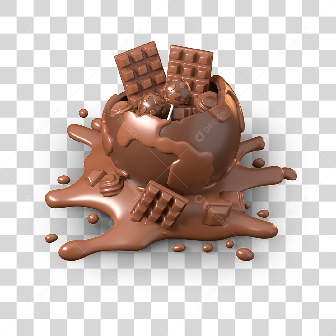 Elemento 3D Dia Mundial do Chocolate para Composição PNG Transparente