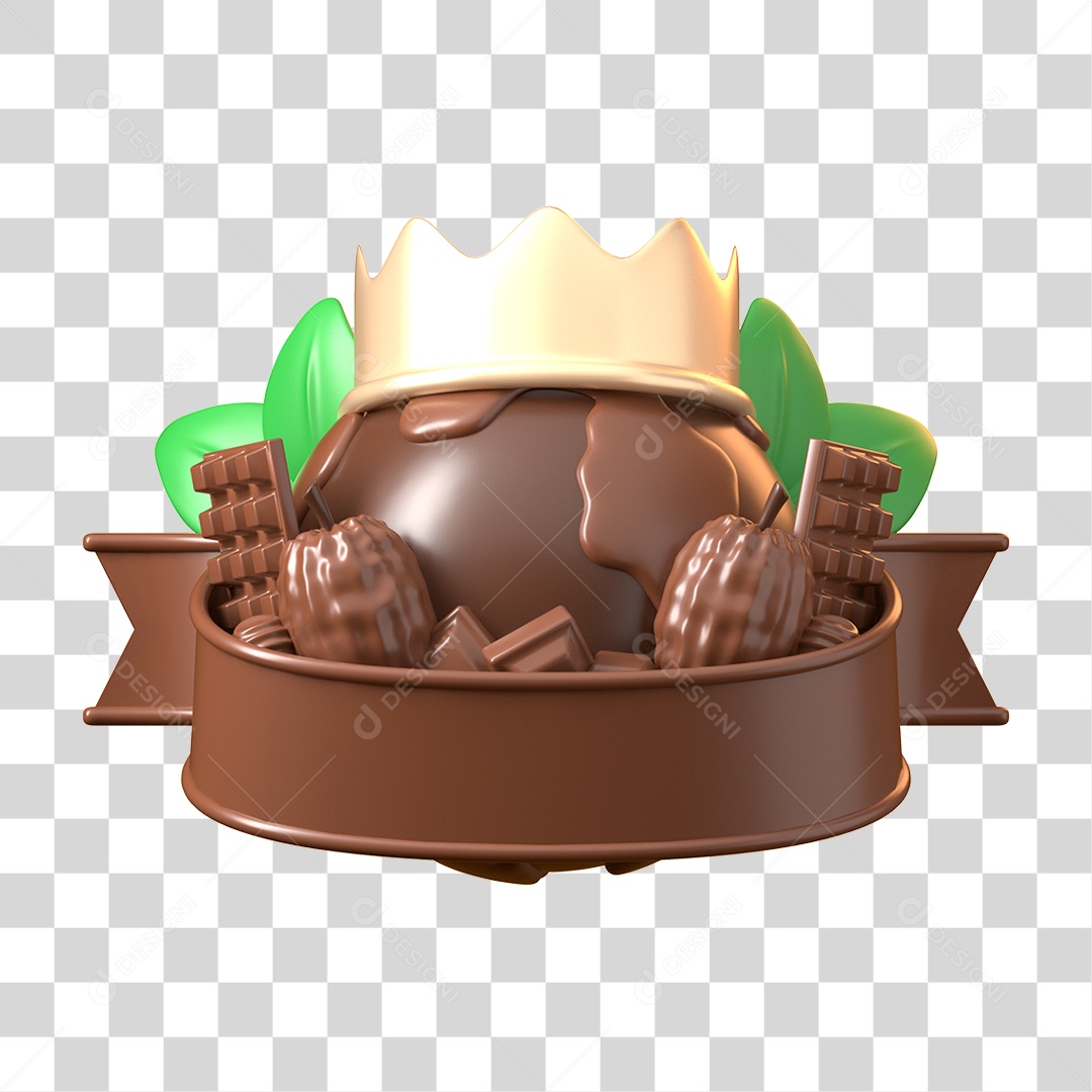 Elemento 3D Dia Mundial do Chocolate para Composição PNG Transparente