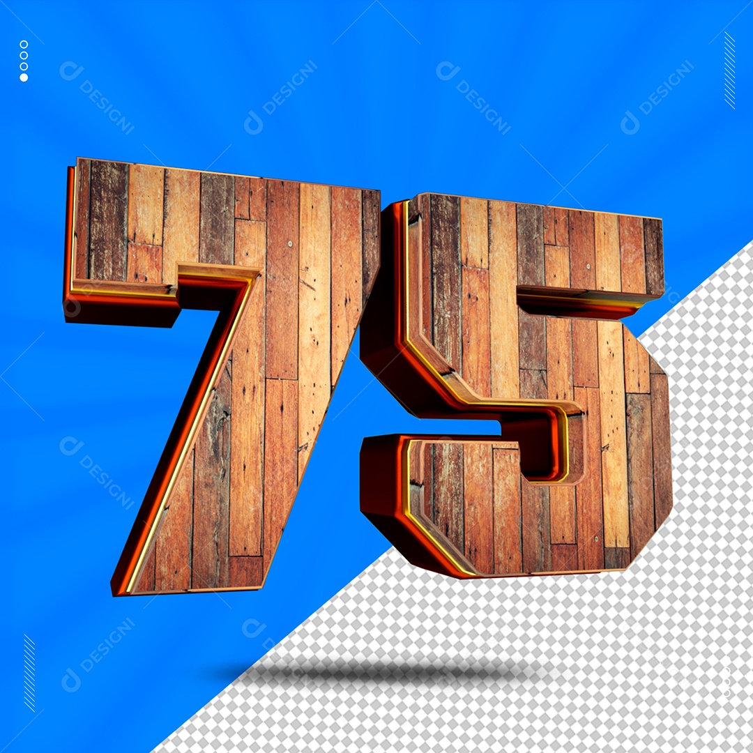 Número 3D 75 De Madeira Para Composição PSD