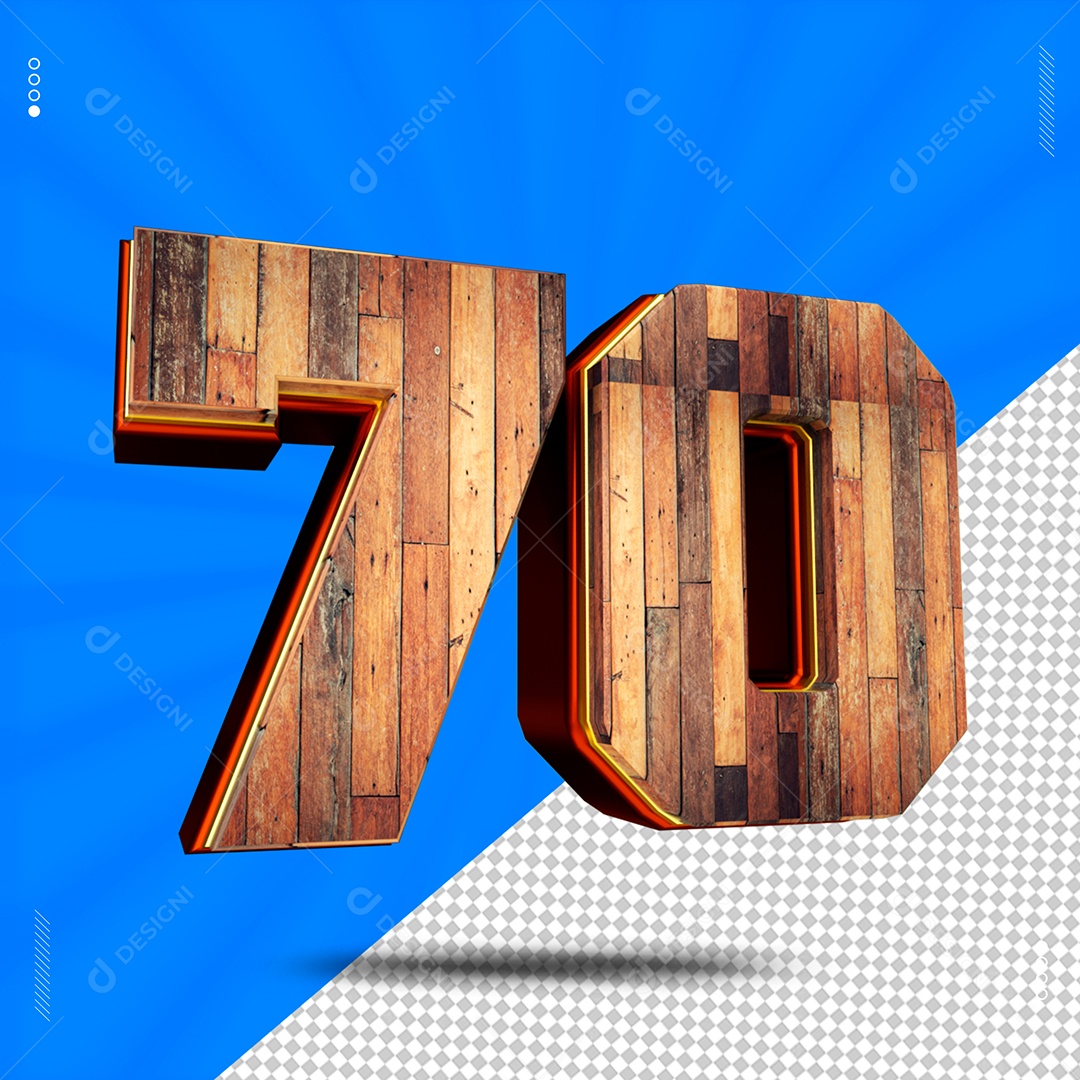 Número 3D 70 De Madeira Para Composição PSD