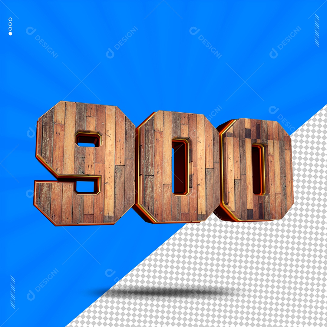 Número 3D 900 De Madeira Para Composição PSD