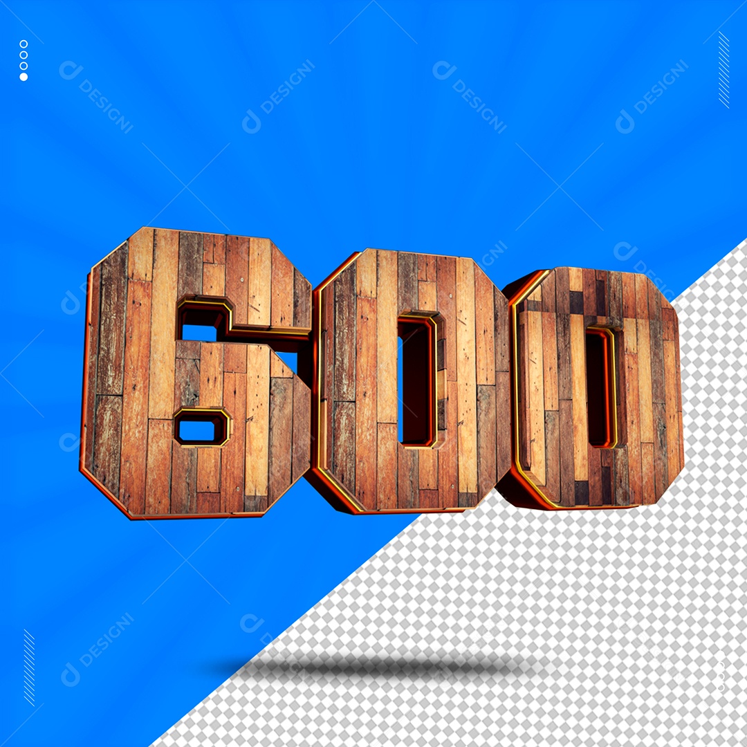 Número 3D 600 De Madeira Para Composição PSD