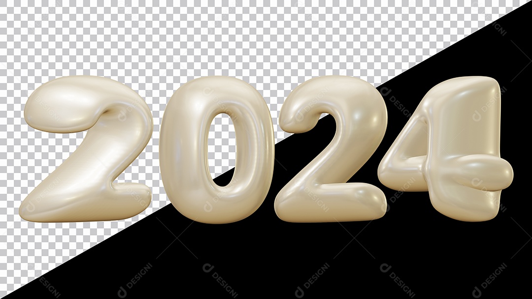 Feliz Ano Novo Número 2024 Branco Ilustração 3D para Composição PSD