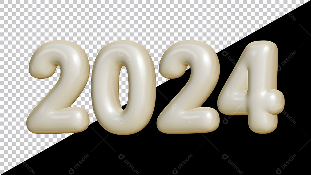 Feliz Ano Novo Número 2024 Branco Ilustração 3D para Composição PSD