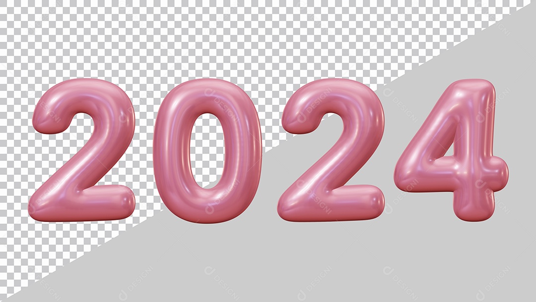 Feliz Ano Novo Número 2024 Rosa Ilustração 3D para Composição PSD