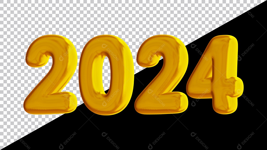 Feliz Ano Novo Número 2024 Dourado Ilustração 3D para Composição PSD