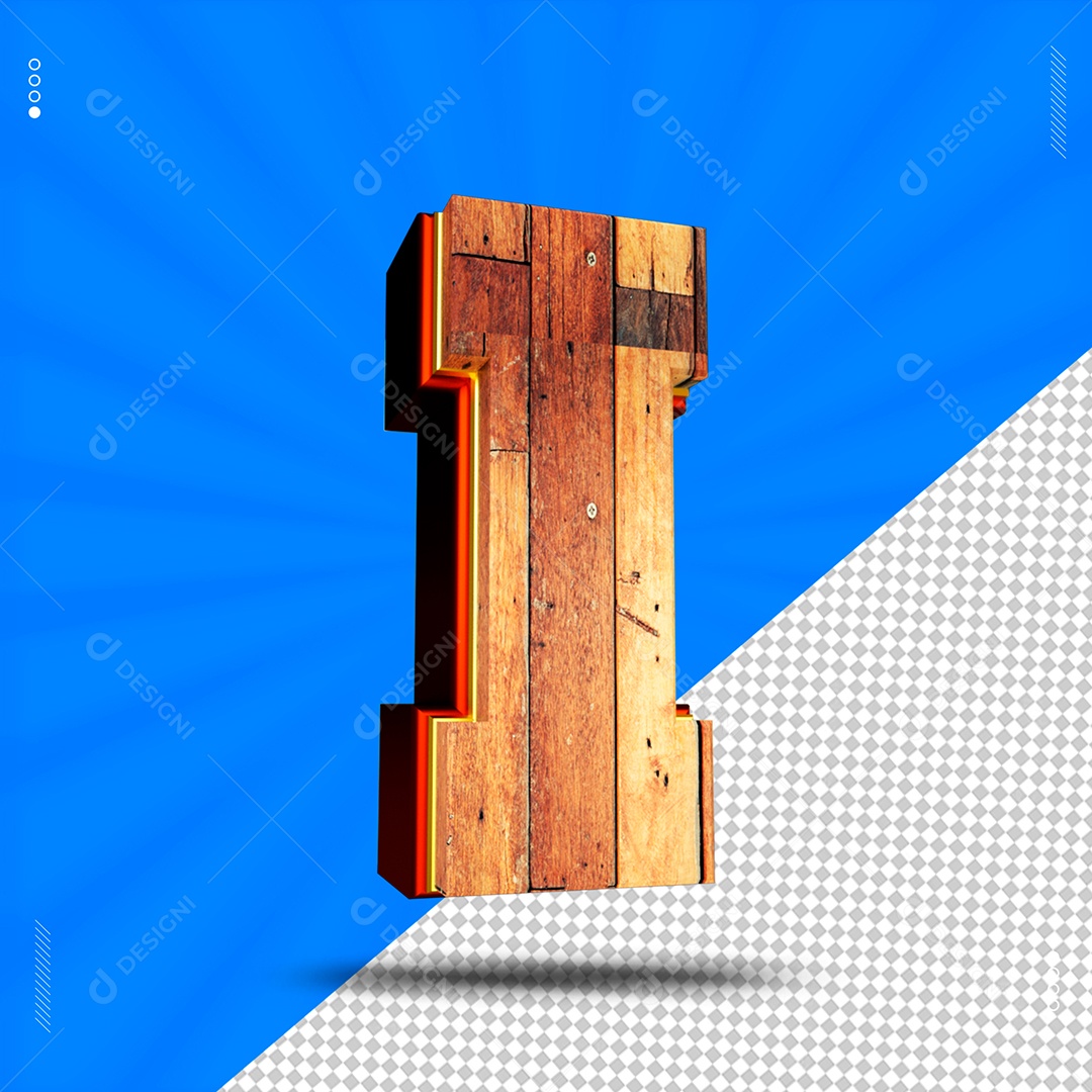 Elemento 3D Letra I De Madeira Para Composição PSD