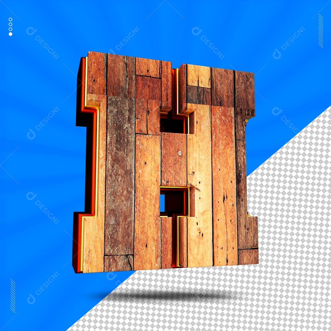 Elemento 3D Letra H De Madeira Para Composição PSD