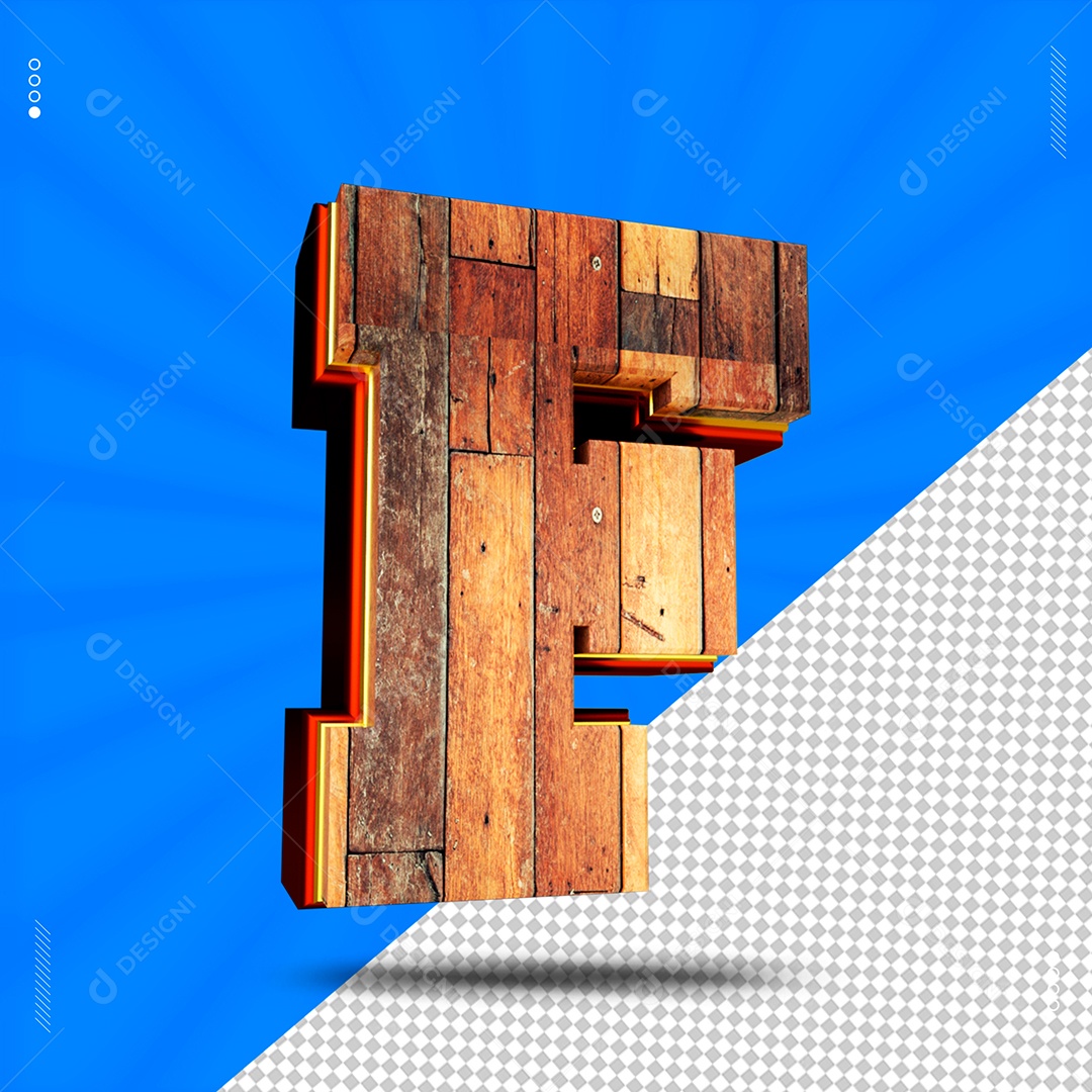 Elemento 3D Letra F De Madeira Para Composição PSD
