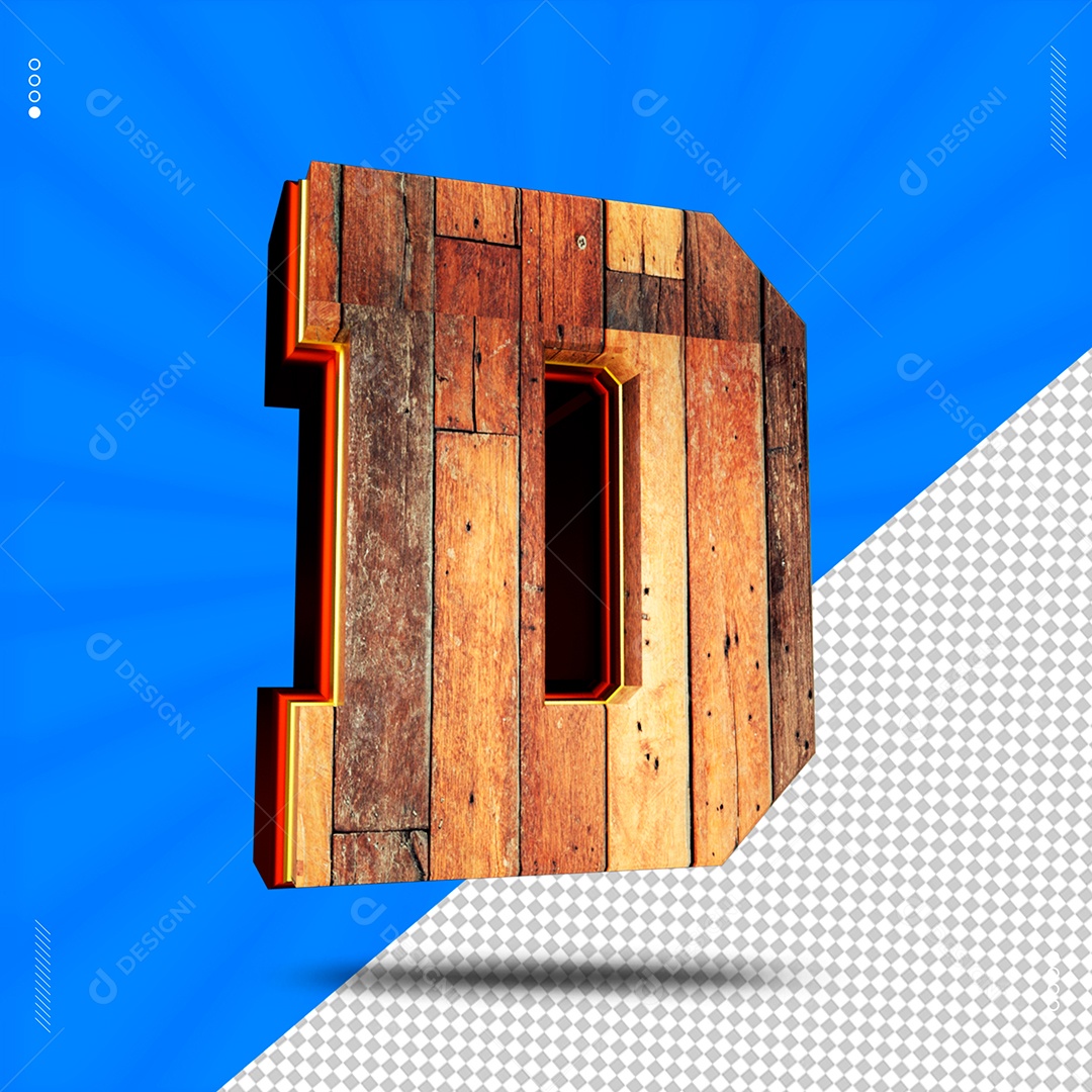 Elemento 3D Letra D De Madeira Para Composição PSD