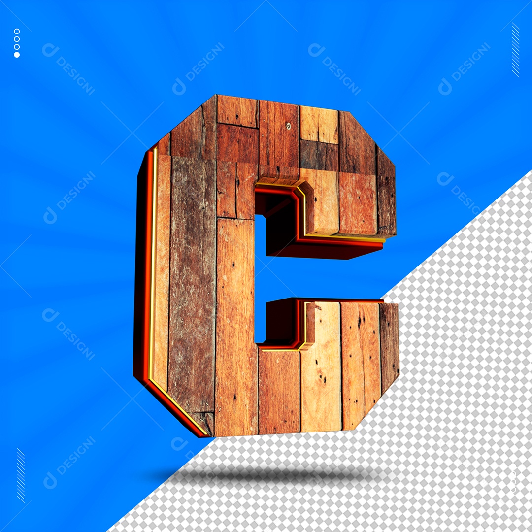 Elemento 3D Letra C De Madeira Para Composição PSD