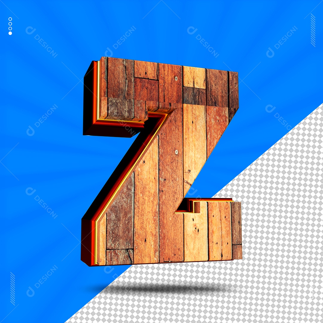 Elemento 3D Letra Z De Madeira Para Composição PSD