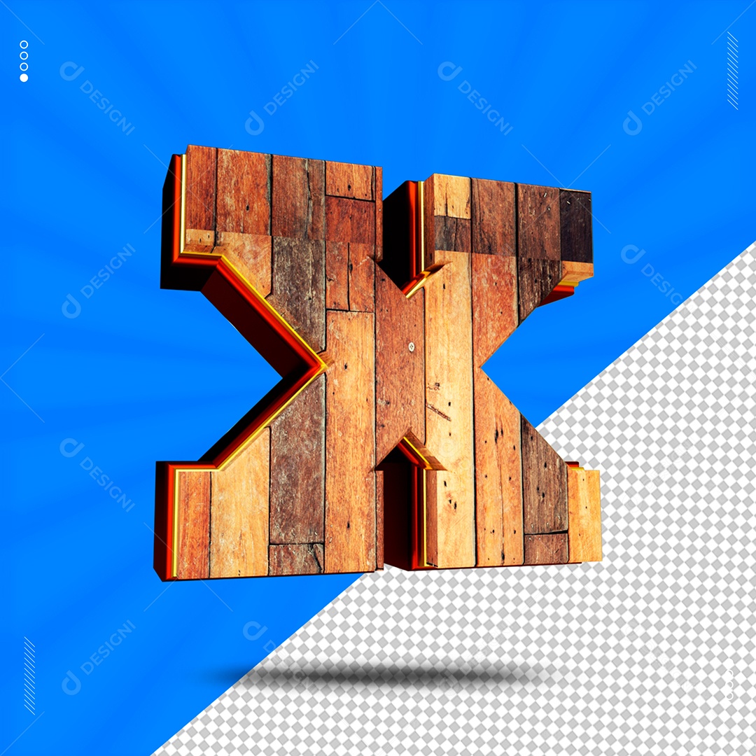 Elemento 3D Letra X De Madeira Para Composição PSD