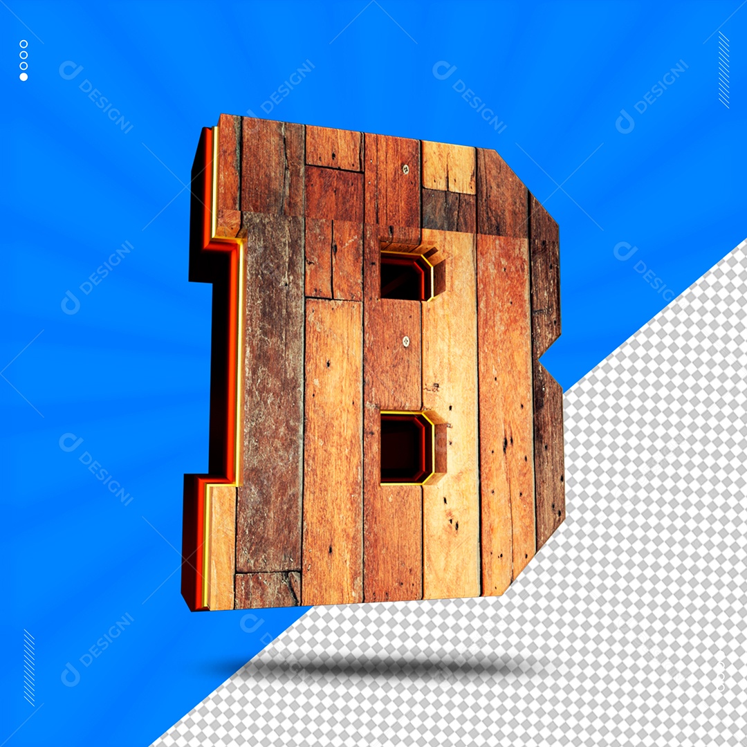 Elemento 3D Letra B De Madeira Para Composição PSD