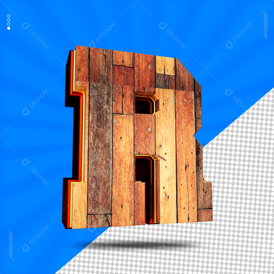 Elemento 3D Letra R De Madeira Para Composição PSD