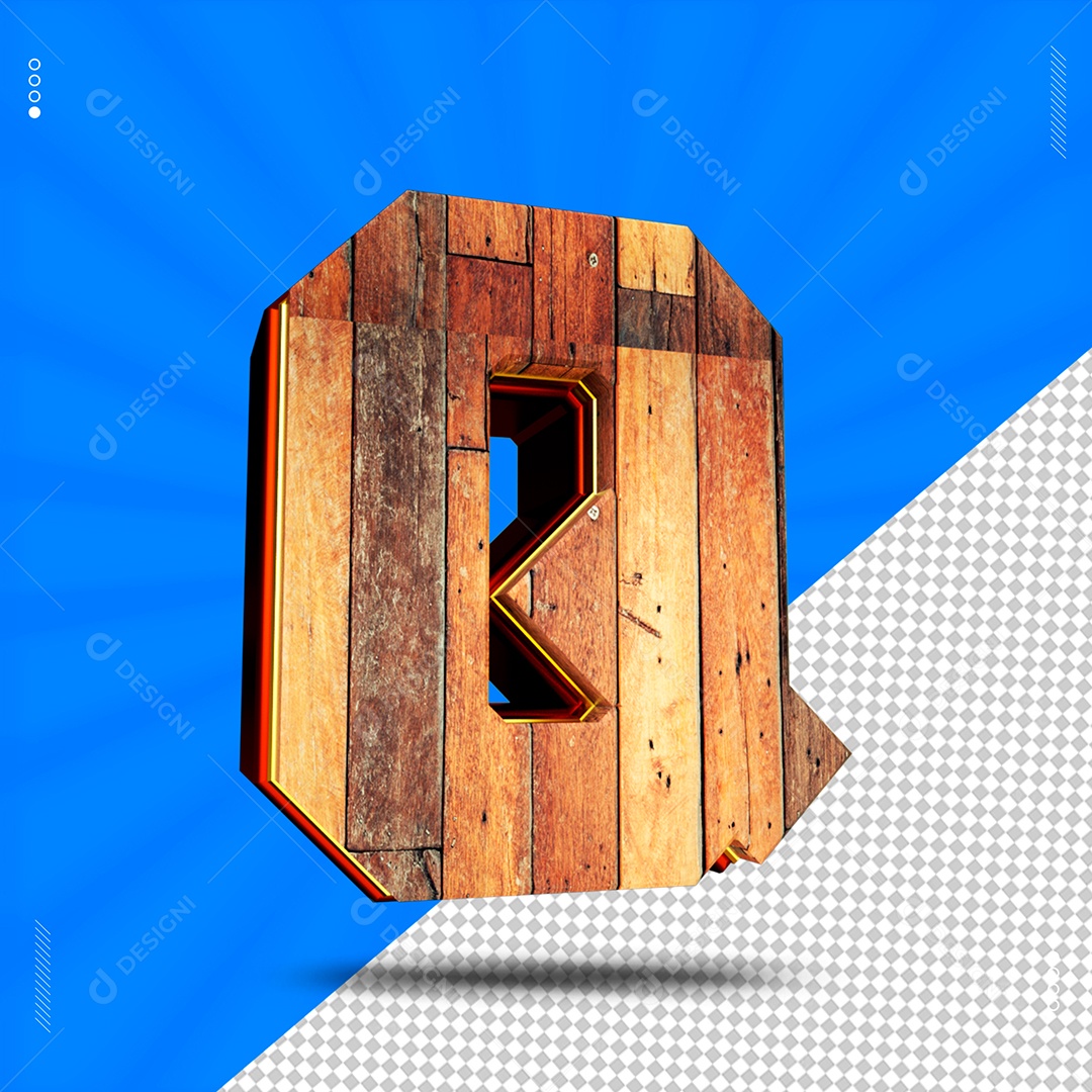 Elemento 3D Letra Q De Madeira Para Composição PSD