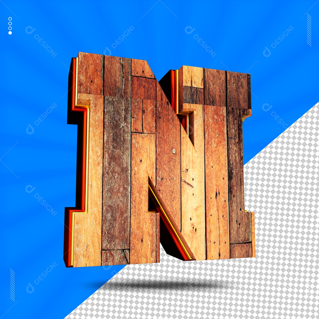 Elemento 3D Letra N De Madeira Para Composição PSD
