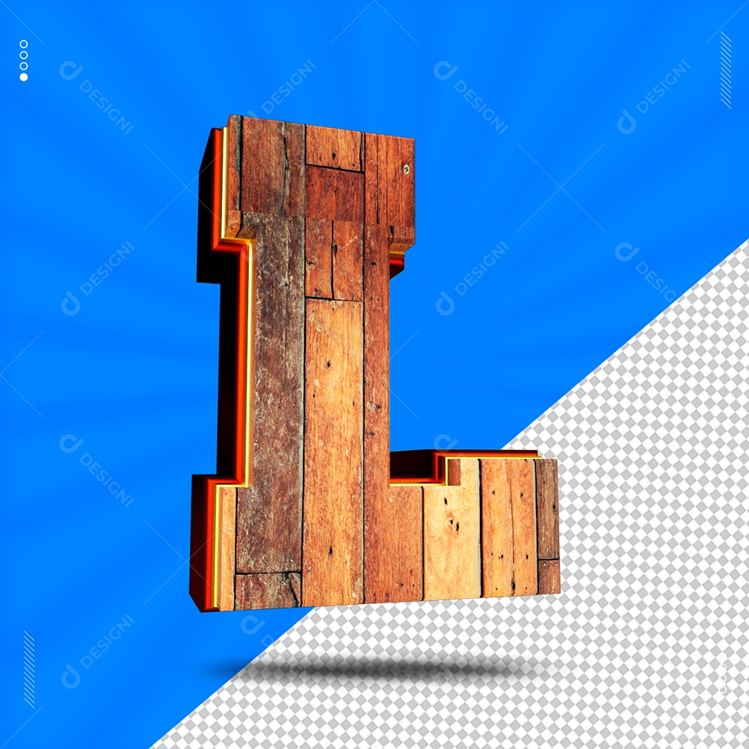 Elemento 3D Letra L De Madeira Para Composição PSD