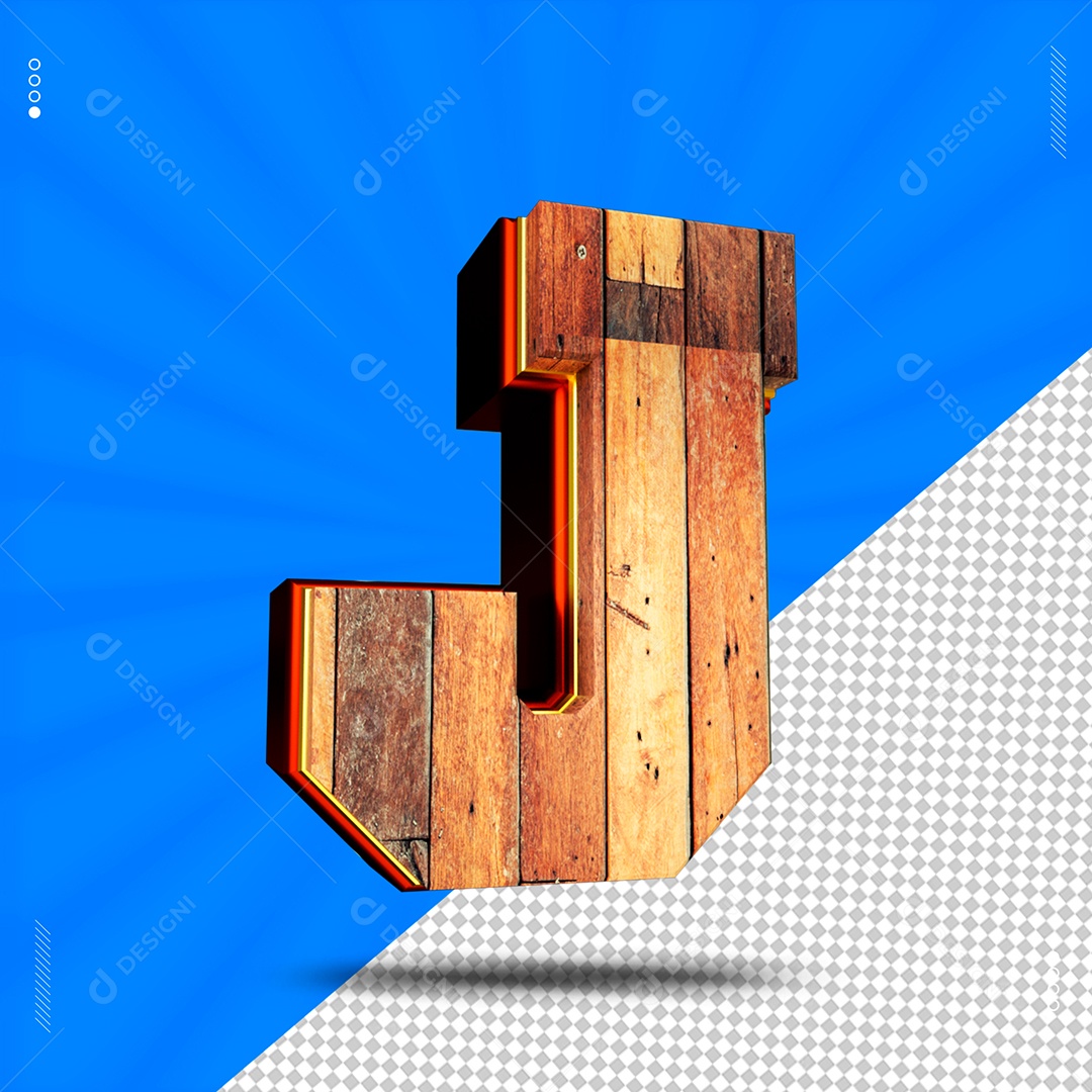 Elemento 3D Letra J De Madeira Para Composição PSD