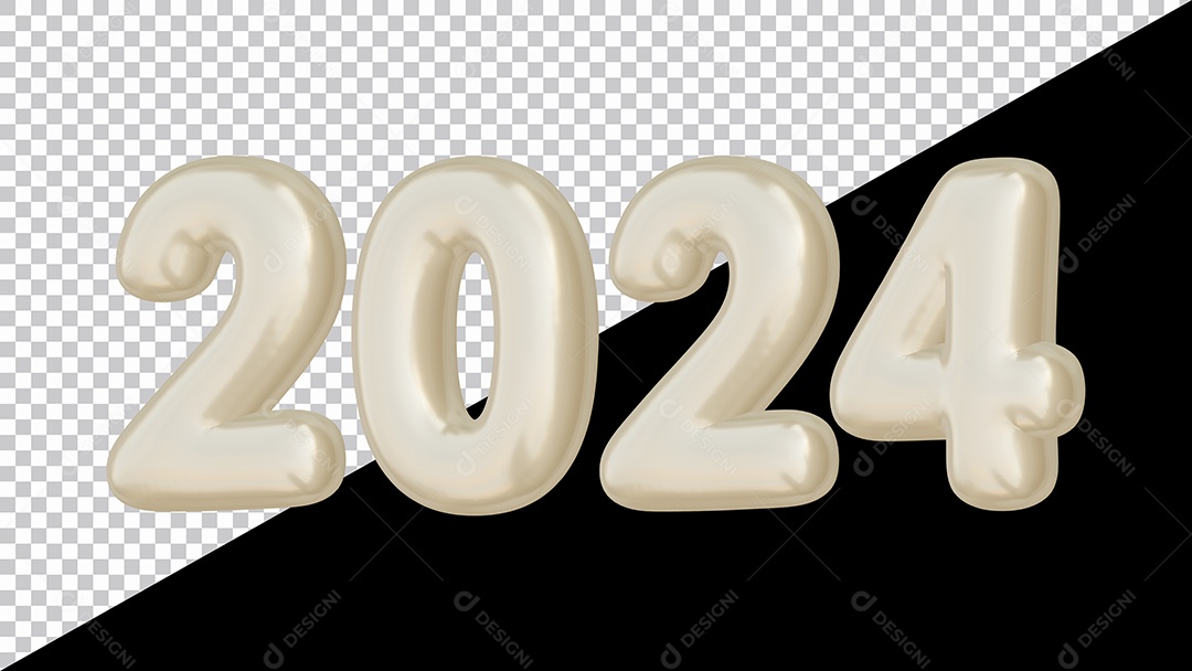 Feliz Ano Novo Número 2024 Branco Ilustração 3D para Composição PSD