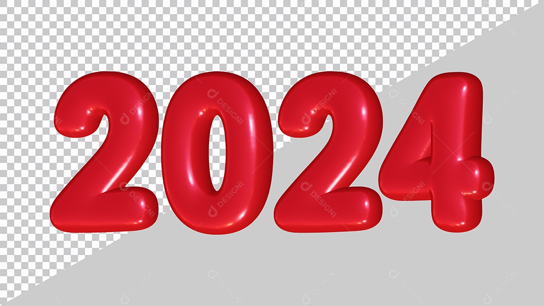 Feliz Ano Novo Número 2024 vermelho Ilustração 3D para Composição PSD