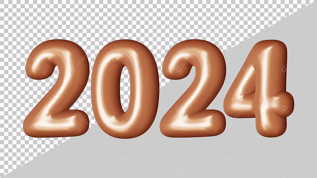 Feliz Ano Novo Número 2024 marrom Ilustração 3D para Composição PSD