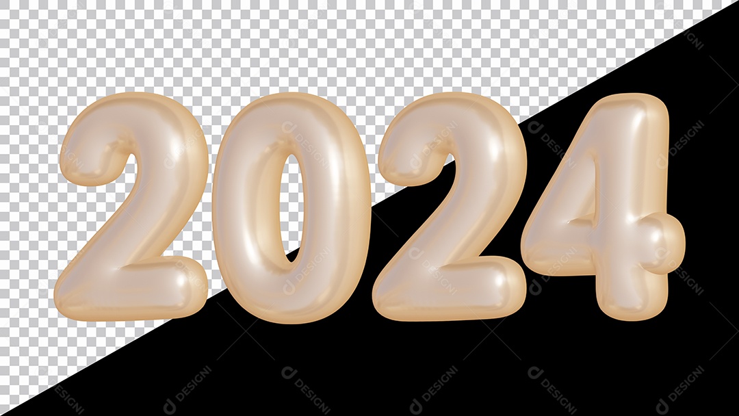 Feliz Ano Novo Número 2024 Branco Ilustração 3D para Composição PSD