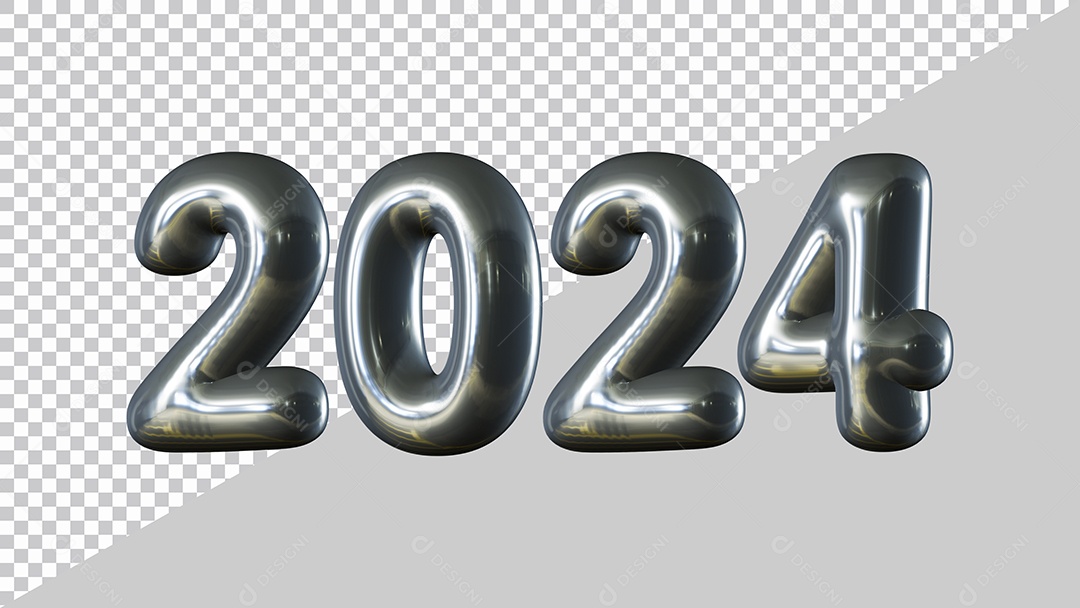 Feliz Ano Novo Número 2024 Cinza Ilustração 3D para Composição PSD