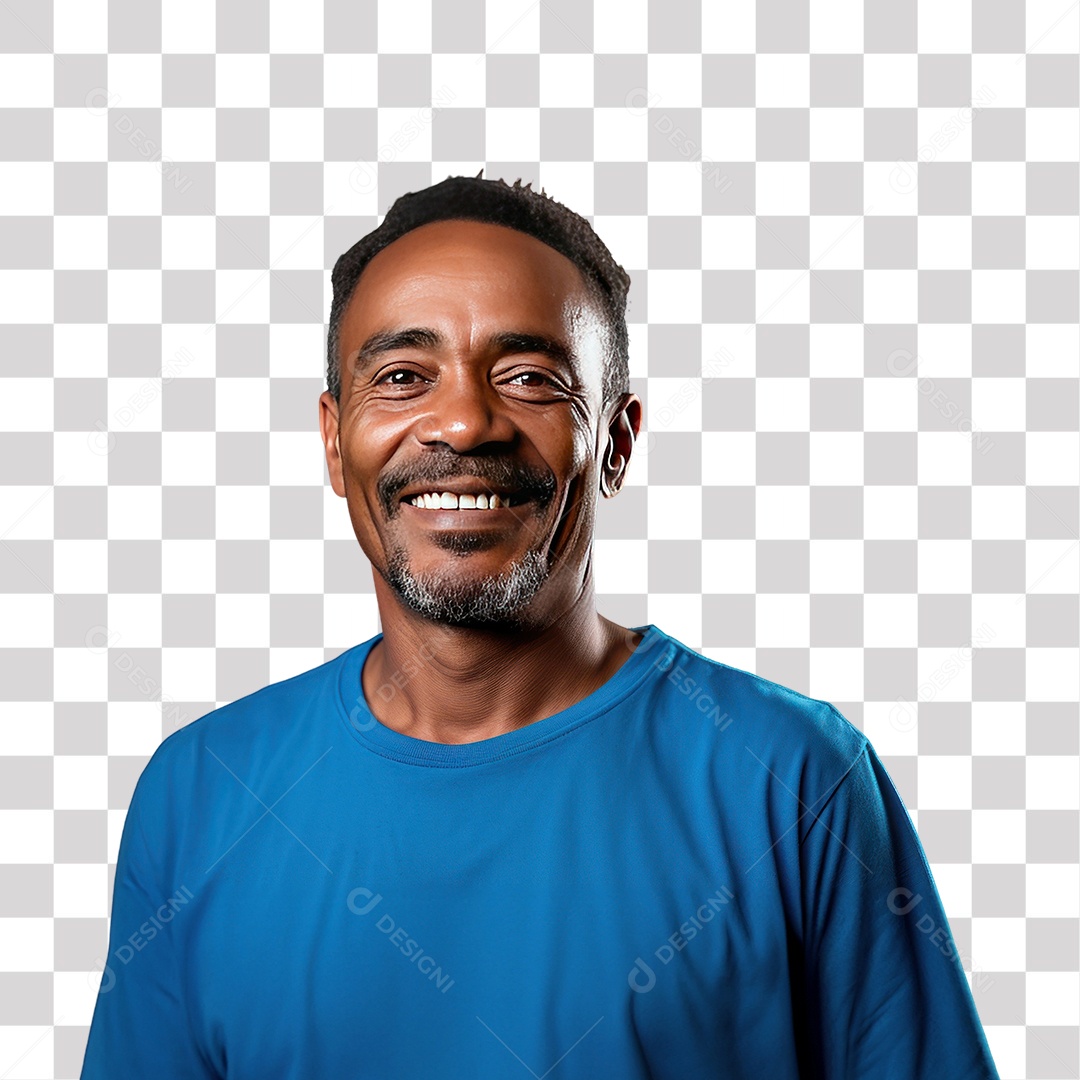 Homem Moreno de Camisa Azul Sorrindo Fundo PNG Transparente