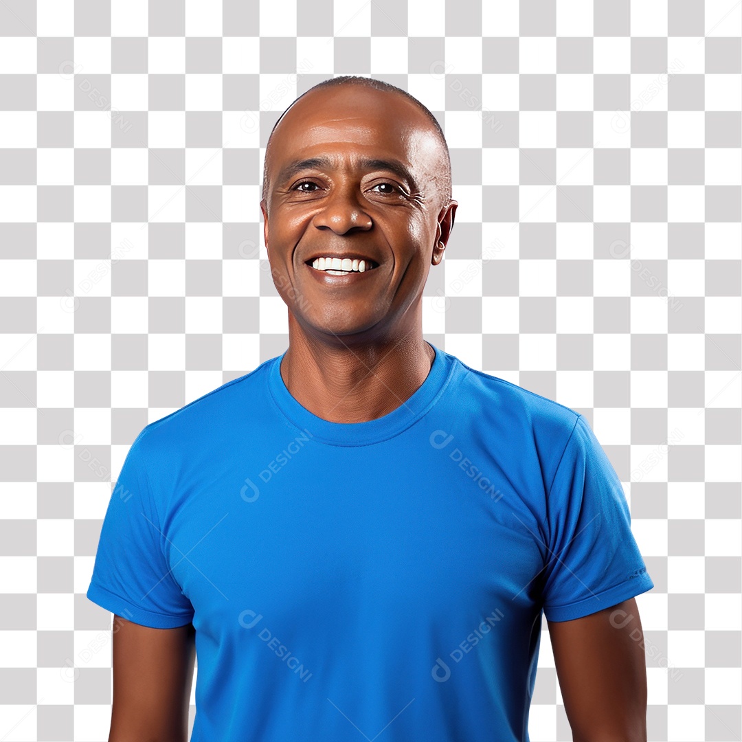 Homem Moreno de Camisa Azul Sorrindo Fundo PNG Transparente