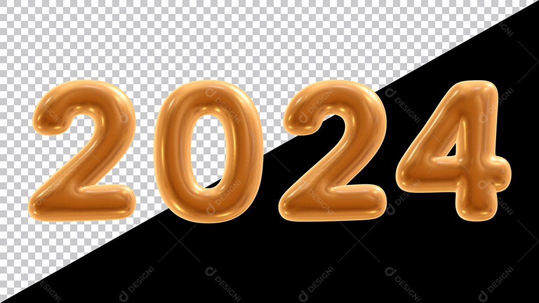 Feliz Ano Novo Número 2024 marrom Ilustração 3D para Composição PSD