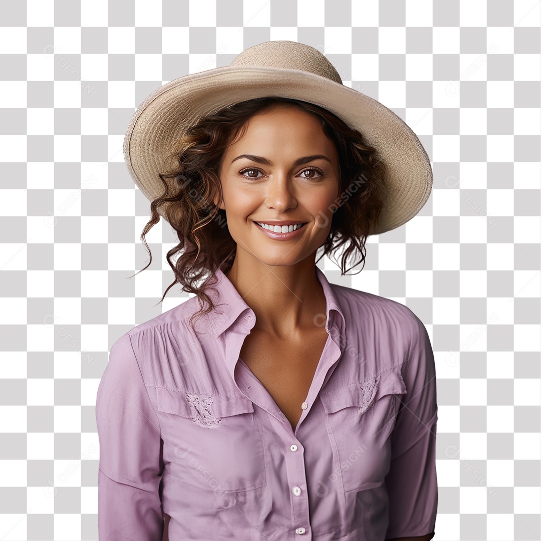 Mulher com Chapéu Elegante Sorrindo Fundo PNG Transparente