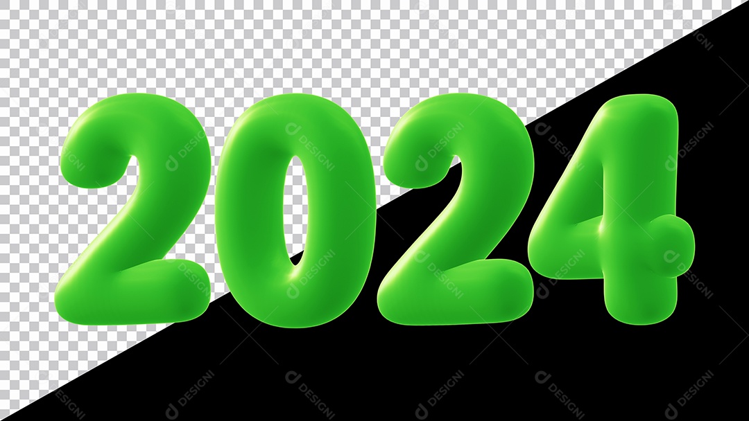 Feliz Ano Novo Número 2024 Verde Ilustração 3D para Composição PSD