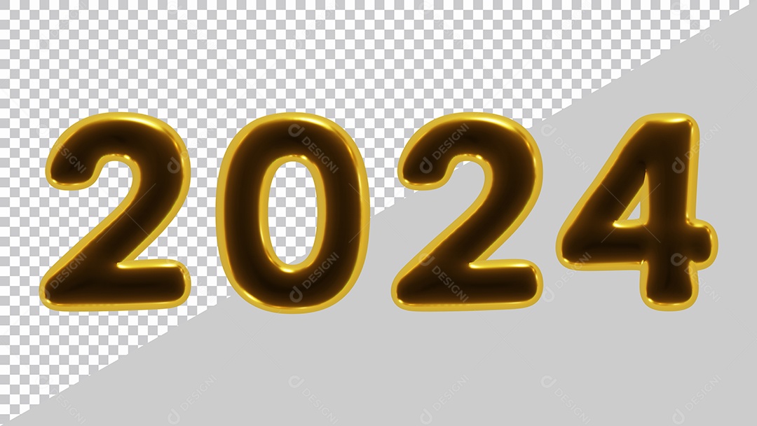 Feliz Ano Novo Número 2024 Marrom Ilustração 3D para Composição PSD