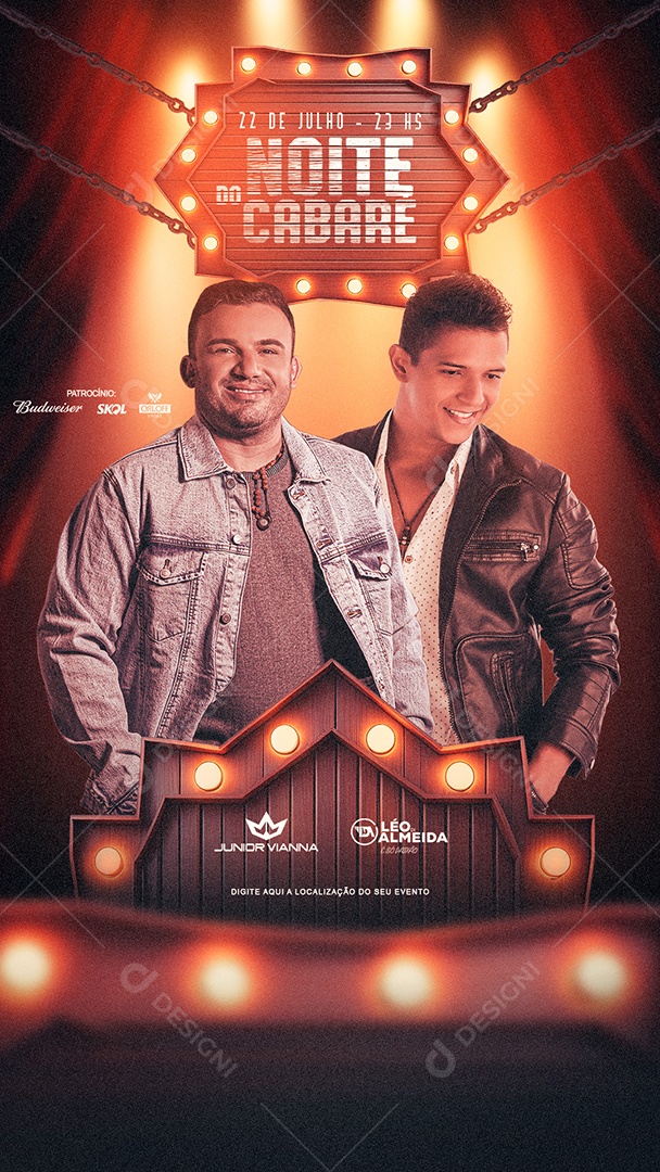 Social Media Flyer Story Noite Do Cabaré Junior Vianna Léo Almeida PSD Editável