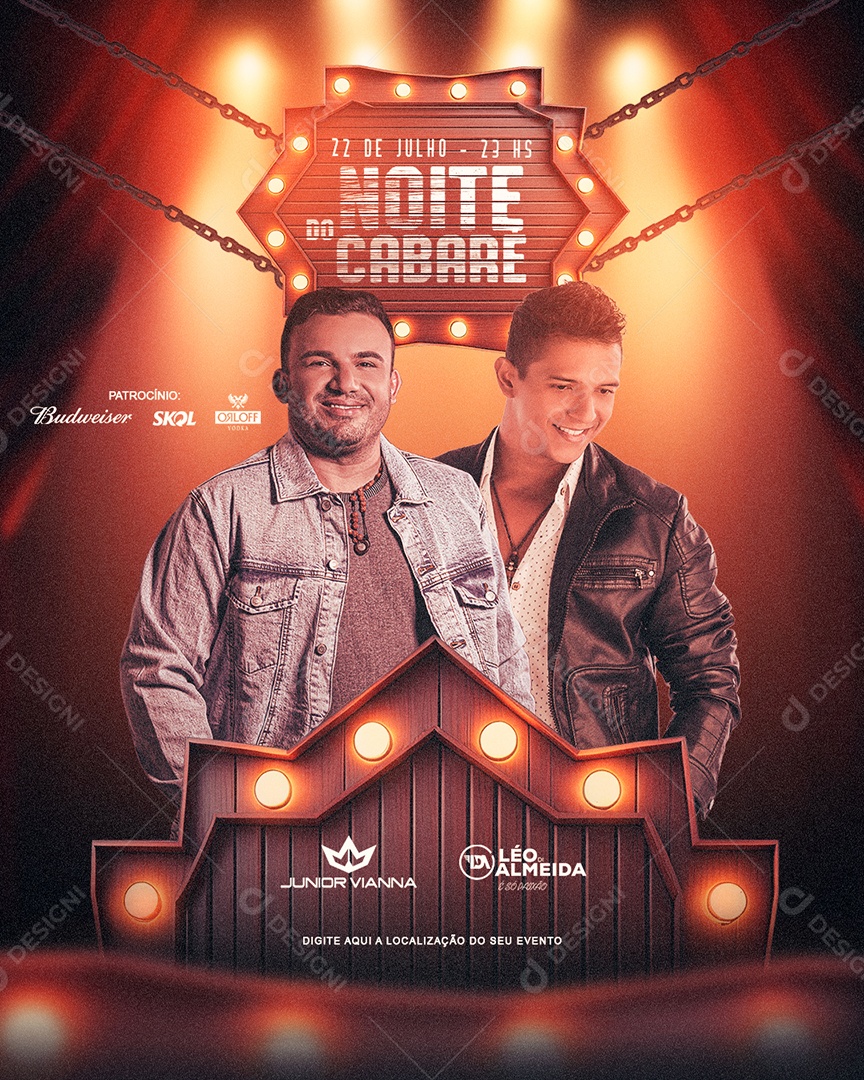 Social Media Flyer Feed Noite Do Cabaré Junior Vianna Léo Almeida PSD Editável