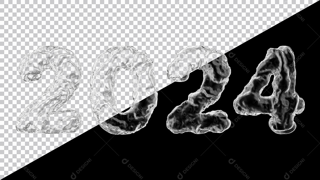 Feliz Ano Novo Número 2024 Congelar Ilustração 3D para Composição PSD