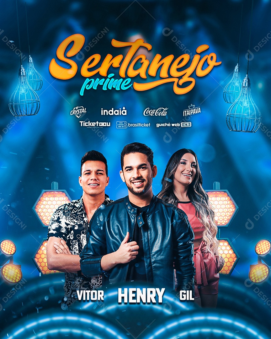Flyer Sertanejo Prime Cantores Vitor, Henry, e Gil Social Media PSD Editável