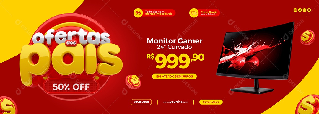Banner Ofertas Dos Pais Monitor Gamer Social Media Ofertas Dos Pais PSD Editável