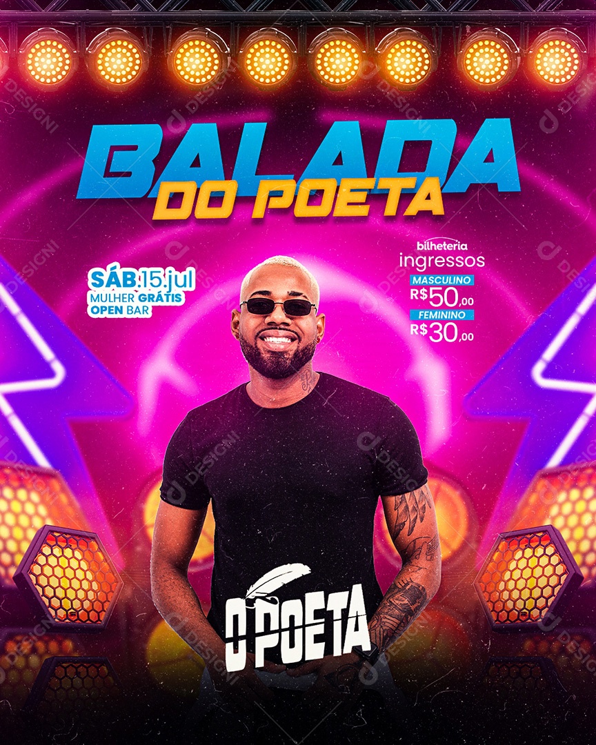Flyer Balada do Poeta Social Media PSD Editável