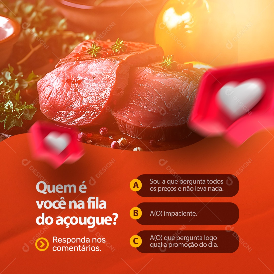 Quem é Você na Fila do Açougue? Supermercado Social Media PSD Editável