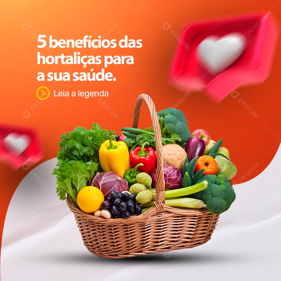 Supermercado 5 Benefícios das Hortaliças Social Media PSD Editável
