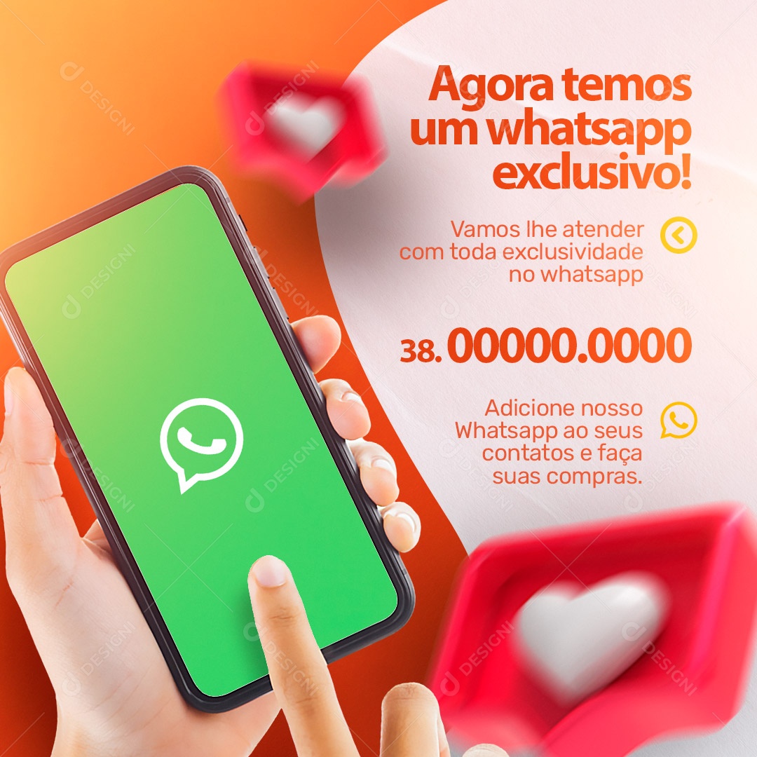 Agora Temos Whatsapp Exclusivo! Supermercado Social Media PSD Editável