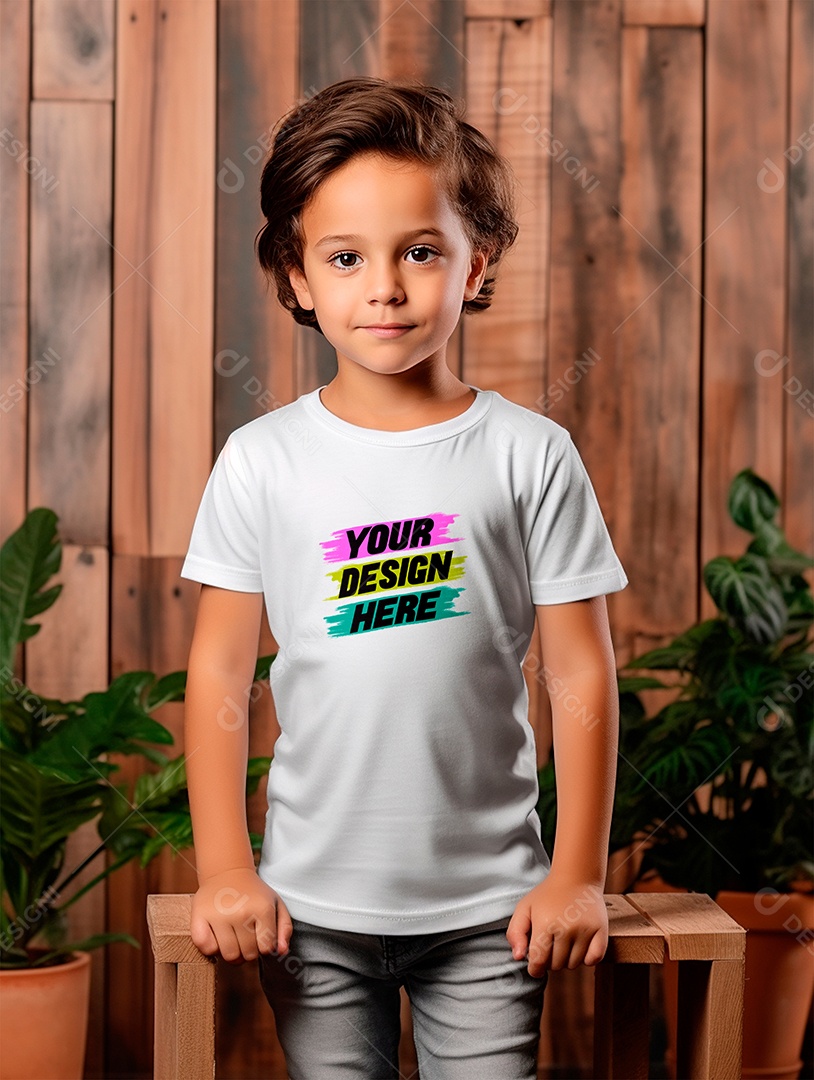 Mockup de Camiseta Branca Infantil PSD Editável