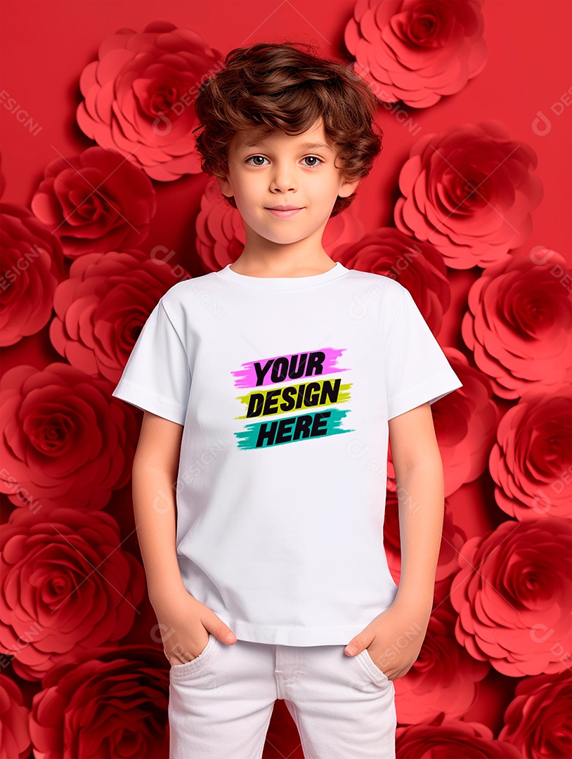 Mockup de Camiseta Branca Infantil PSD Editável